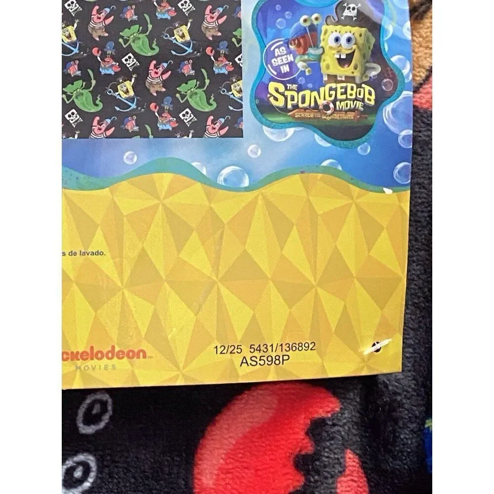 Spongebob Squarepants Movie Throw‎ Blanket 50”X 70” Pirate Davy Jones Black NEW